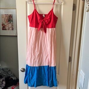 J. Crew Colorblock Midi Dress in Red, Pink & Blue